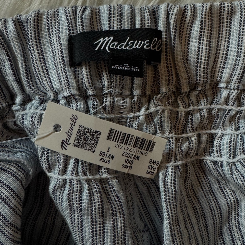 NWT Madewell blue/white pull-on barrel leg pants in 100% linen sz Small - Picture 8 of 10